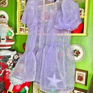Coquettecore Fairycore Lilac Purple Sheer Organza Puff Sleeve Bubble Mini Dress